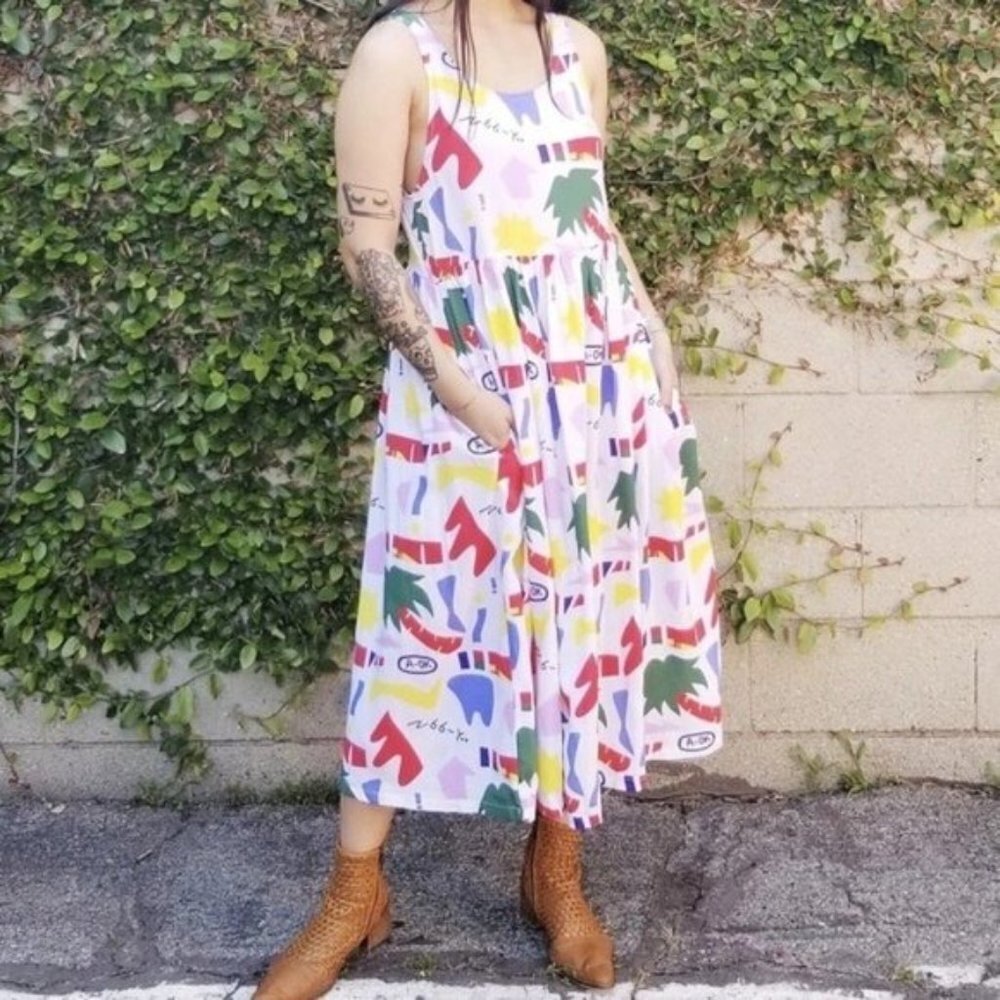 Nooworks A OK Naomi Sleeveless Unlined Colorful pleated hidden Pockets dress XS